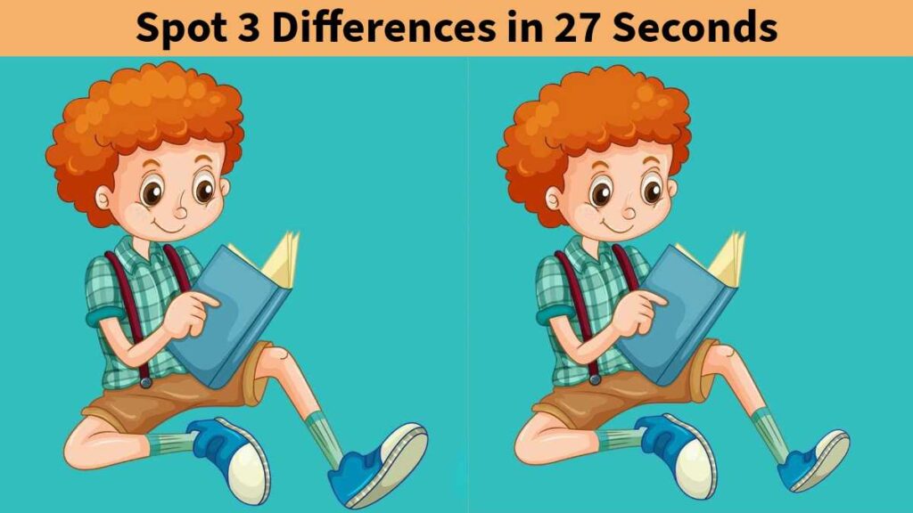 Spot 3 differences between boy reading book pictures in 27 seconds!