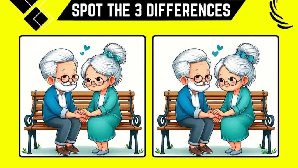 Spot the Difference Game: Only 20/20 Vision People Can Spot the 3 Differences in this Grandpa and Grandma Image in 9 Secs