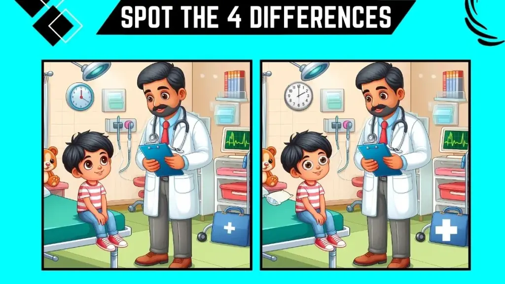 Spot the Difference Game: Only Genius with Sharp Eyes Can Spot the 4 Differences in this Doctor and Patient in 12 Secs