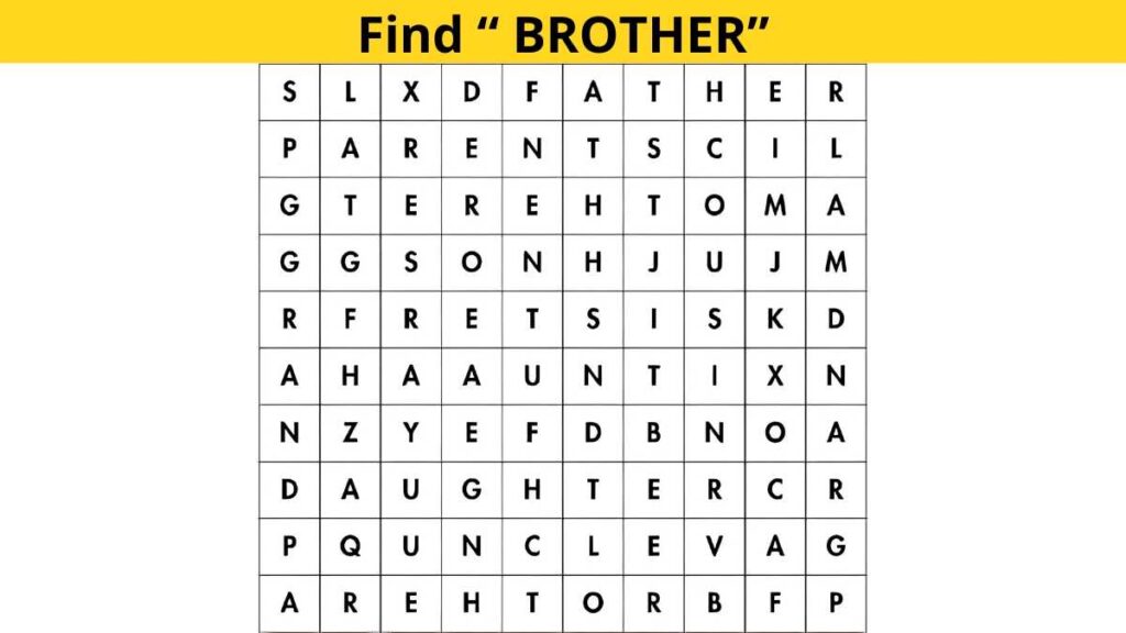 Word Search Puzzle: Find the word ”BROTHER” in 6 seconds!